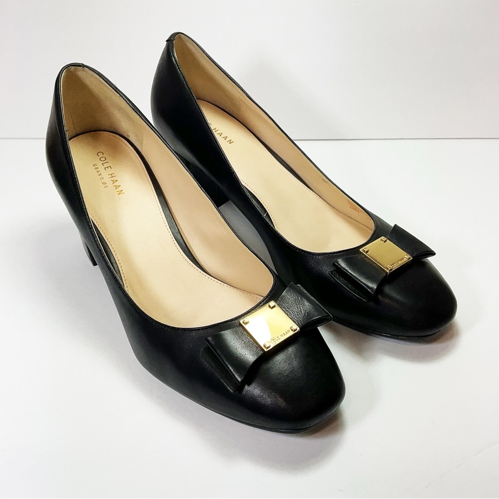Cole Haan Tali Bow Leather Block-Heel Pumps - Picture 2 of 10